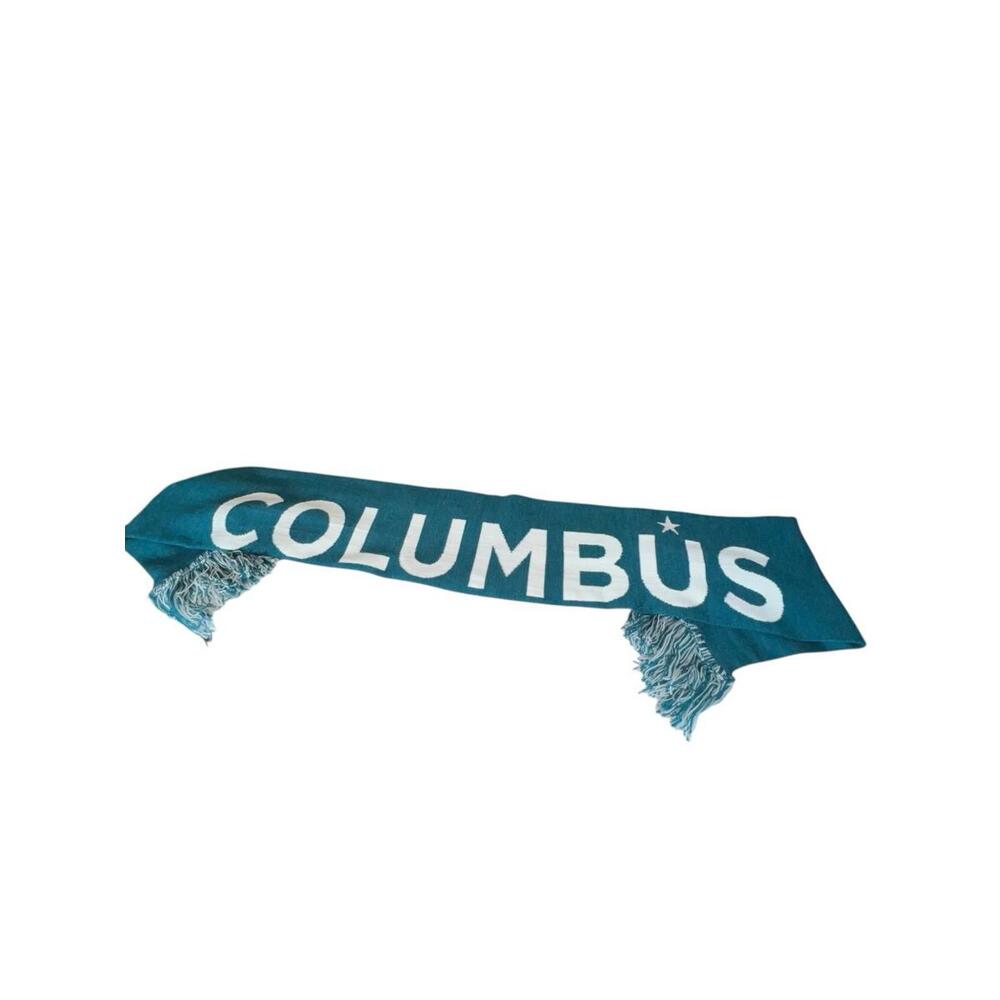 Columbus Teal‎ And Cream Knit Rectangular Fringed Scarf 31"x8"